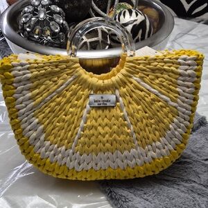 kate spade Yellow and Cream Woven Straw Tote with Clear Handles